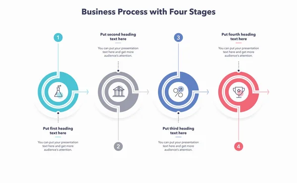 Infographic Business Process Four Stages Easy Use Your Website Presentation — Stock Vector