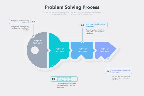 有四个步骤和一个键作为主要符号的问题解决过程模板 平面信息图设计 — 图库矢量图片