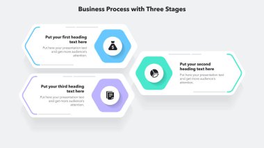 Modern infographic for business process with three colorful stages. Slide for business presentation.