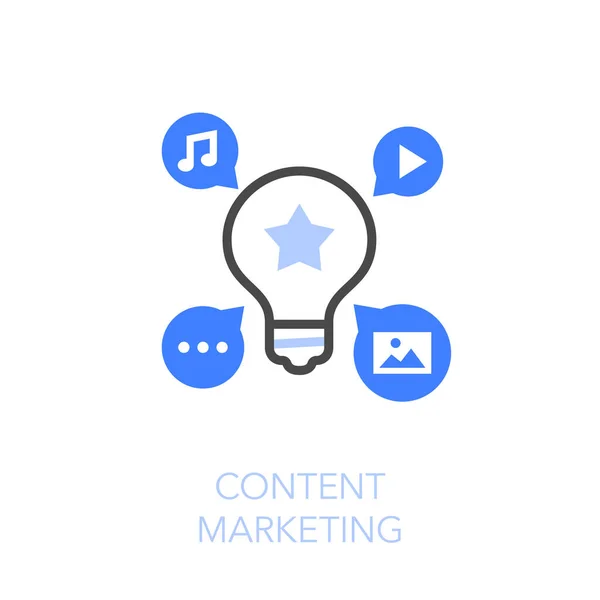 Simple Visualised Content Marketing Icon Symbol Light Bulb Social Media — Stock Vector