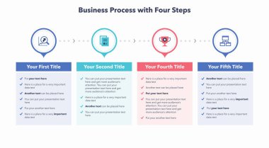 Business process template with four colorful steps. Modern diagram with flat colorful icons.