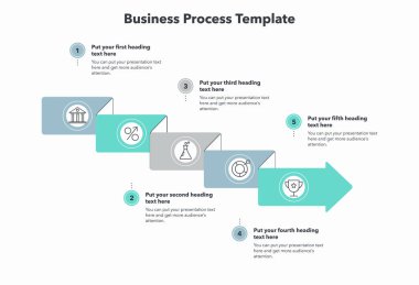 Modern business process template with five stages. Slide for business presentation.