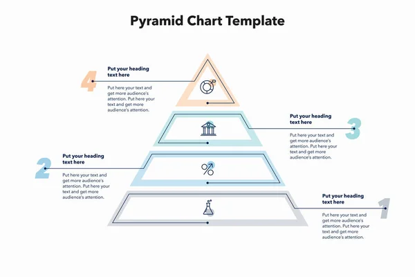 Plantilla Gráfico Piramidal Con Cuatro Pasos Coloridos Diagrama Creativo Dividido — Vector de stock