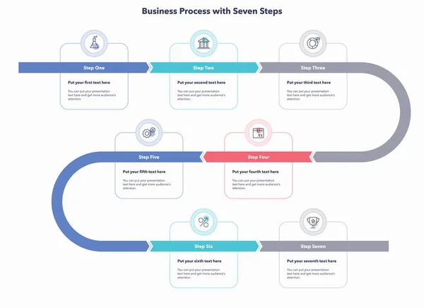 Modelo Processo Negócios Com Sete Passos Diagrama Criativo Dividido Cinco — Vetor de Stock