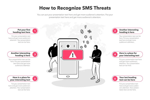 Egyszerű Infografikai Sablon Sms Fenyegetések Felismeréséhez Szakasz Sablon Két Hackerrel — Stock Vector
