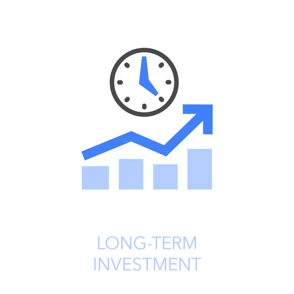 Büyüyen Grafiği Saati Olan Basit Görselleştirilmiş Uzun Vadeli Yatırım Simgesi — Stok Vektör