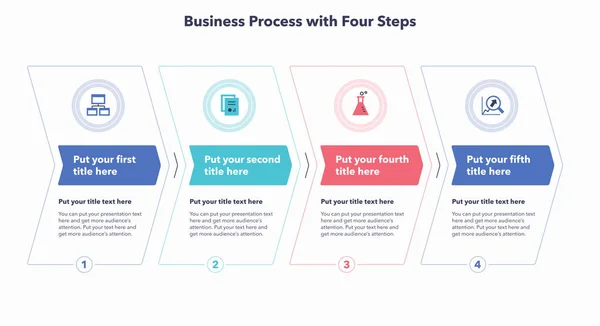 Business Process Infographic Four Colorful Stages Flat Presentation Template Icons — Stock Vector