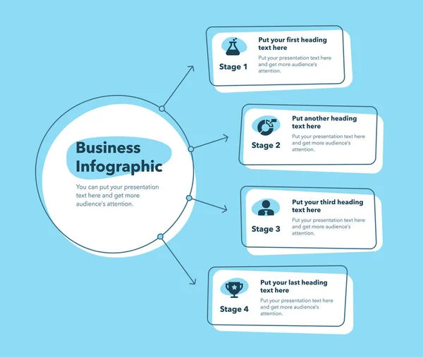 Бизнес Инфографика Четырьмя Этапами Синий Вариант Слайд Презентации Бизнеса — стоковый вектор