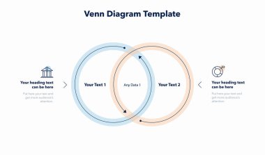 Venn şeması içeriğiniz için iki yol ve yer şablonu. İş sunumu için slayt.