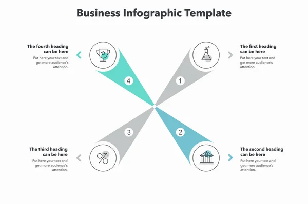 Vier Stufen Business Infografik Vorlage Kreatives Diagramm Unterteilt Vier Abschnitte — Stockvektor