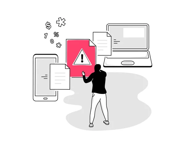 Illustrazione Simbolo Attacco Man Middle Con Due Dispositivi Comunicazione Hacker — Vettoriale Stock