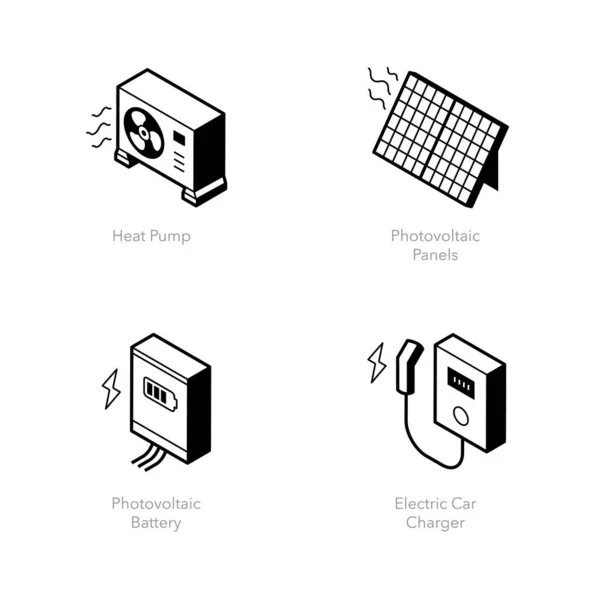 Simple Set Renewable Energy Icons Contains Icons Heat Pump Photovoltaic — Stock Vector