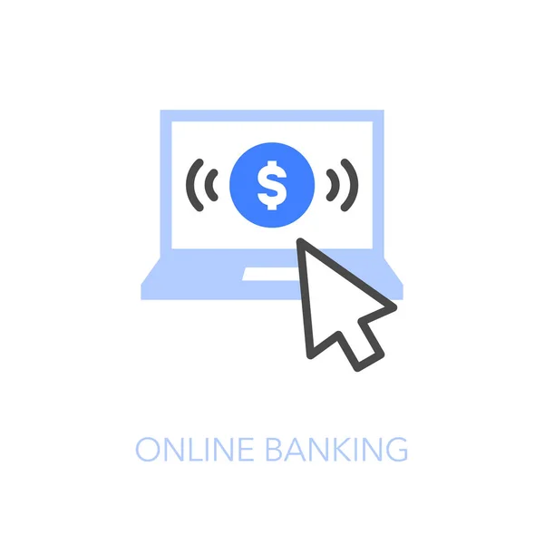 Простий Візуалізований Значок Онлайн Банкінгу Ноутбуком Курсором Комп Ютерної Миші — стоковий вектор