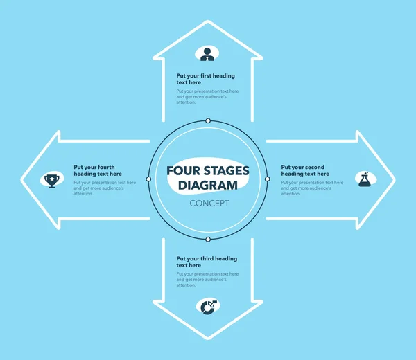 Egyszerű Nyíl Áramlási Diagram Négy Irányban Kék Változat Lapos Infografikai — Stock Vector