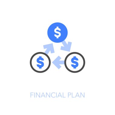 Okları ve dolar para birimi sembollerini destekleyen basit görselleştirilmiş finansal plan simgesi.