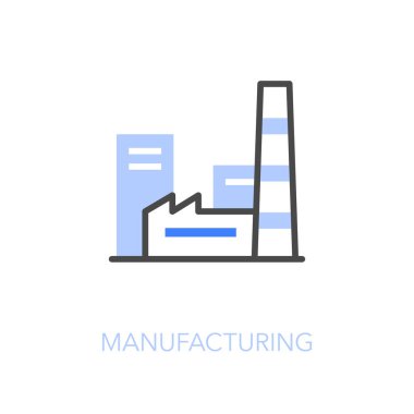 Bir üretim tesisi ile basit görselleştirilmiş imalat simgesi.