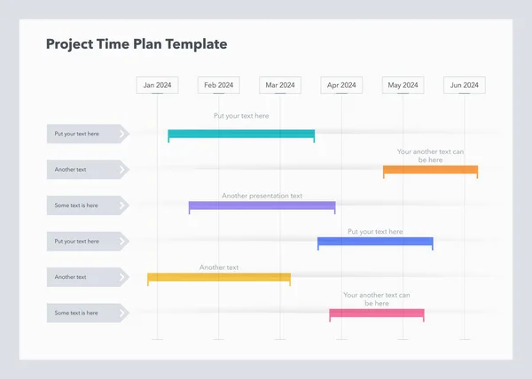 具有六个项目任务的项目时间计划模板 可用于您的网站或演示 — 图库矢量图片