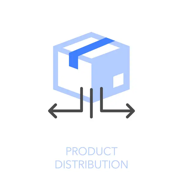 Enkel Visualiserad Produkt Distribution Ikon Symbol Med Paketlåda Och Riktning Royaltyfria illustrationer