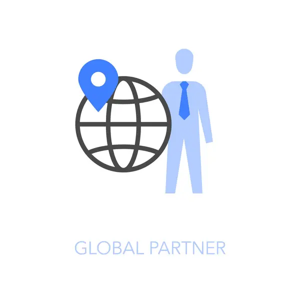 Einfach Visualisiertes Globales Partnersymbol Mit Einem Geschäftsmann Und Einem Globus — Stockvektor