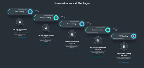 Trappa Process Infographic Mall Med Fem Steg Mörk Version Platt Vektorgrafik