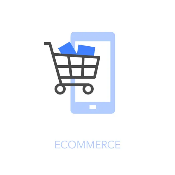 Einfaches Visualisiertes Commerce Symbol Symbol Mit Smartphone Und Einkaufswagen lizenzfreie Stockvektoren