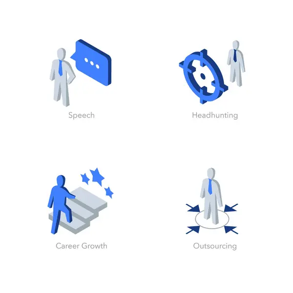 Simple Set Isometric Flat Icons Employment Contains Symbols Speech Headhunting Vetores De Stock Royalty-Free