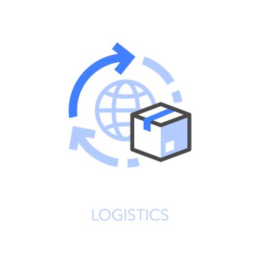 İşlem okları ve paket paketi olan basit görselleştirilmiş lojistik simgesi.
