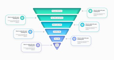 6 renkli bölümlü modern huni şeması. Yaratıcı diyagram içeriğiniz için sayı ve yer içeren altı parçaya bölünür.