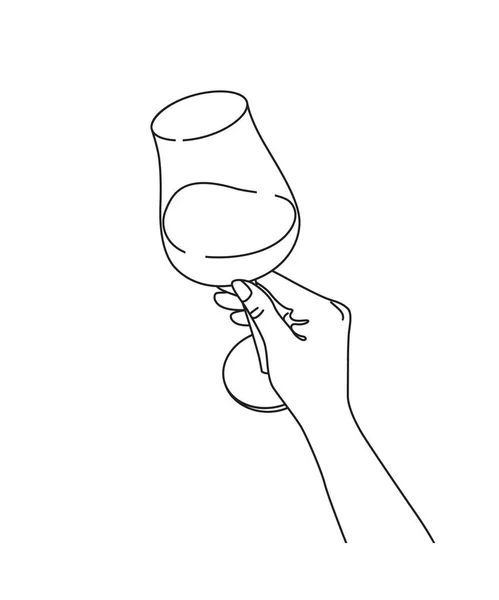Female Hand Holding Wine Glass Monochrome Vector Design Element Line — Wektor stockowy