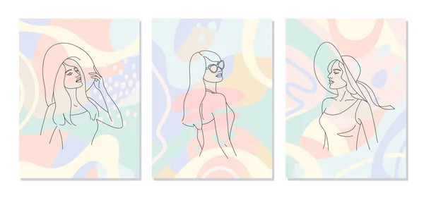 스타일의 초상화 아름다운 여성들 장식을 추상적 포스터 디자인 파스텔 빛깔의 — 스톡 벡터