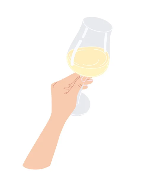 白に隔離されたワイングラスを持つ女性の手 シンプルなデザイン要素 ベクトルフラットイラスト — ストックベクタ