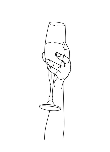 Female Hand Holding Wine Glass Monochrome Vector Design Element Line — ストックベクタ