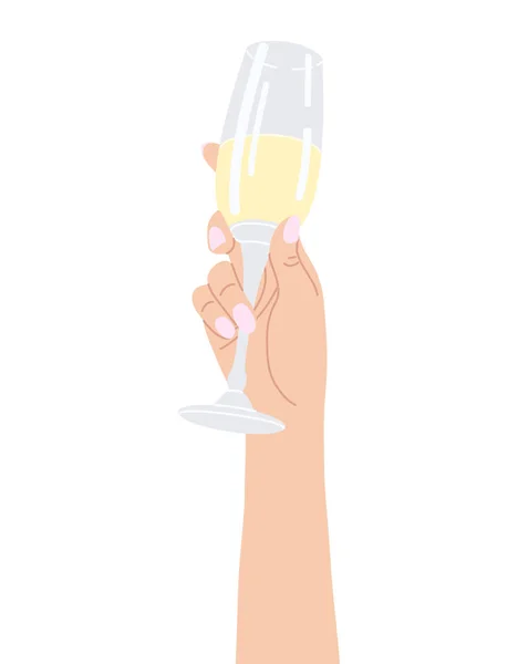 女性手拿酒杯 白色隔离 简单的设计元素 矢量平面插图 — 图库矢量图片