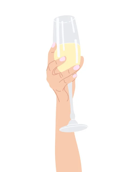 Beyaz Şarap Kadehini Tutan Kadın Basit Tasarım Ögesi Vektör Düz — Stok Vektör