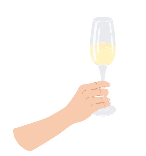 白に隔離されたワイングラスを持つ女性の手 シンプルなデザイン要素 ベクトルフラットイラスト — ストックベクタ