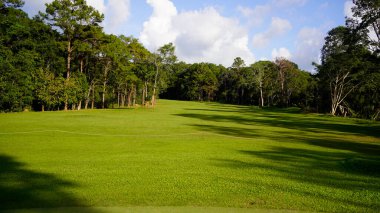 Golf sahasının manzarası ve güzel bir golf sahası. Zengin yeşil çimenlikli golf sahası. Güzel manzara..                                  