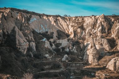 Goreme Açık Hava Müzesi 'ndeki Antik Kaya oluşumları. Kapadokya, Nevsehir, Türkiye