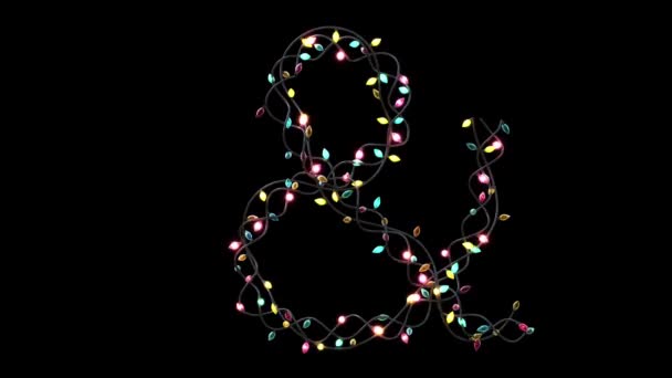 Wachsende Animierte Blinkende Weihnachtsbeleuchtung Buchstaben Schrift Ampersand — Stockvideo