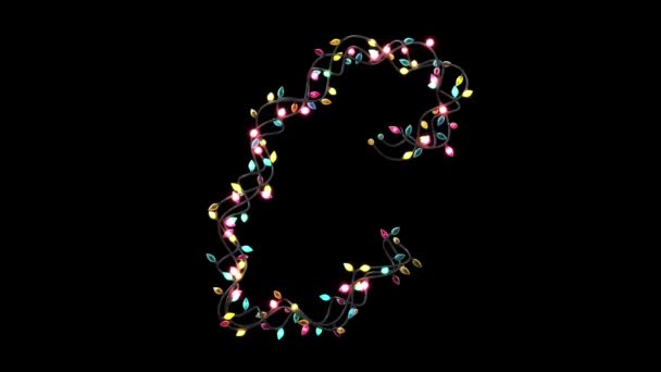 Growing Animated Blinking Christmas Lights Letters Typeface — Stock Video