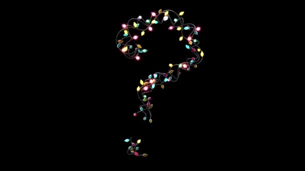 Growing Animated Blinking Christmas Lights Letters Typeface Question Mark — Stock Video