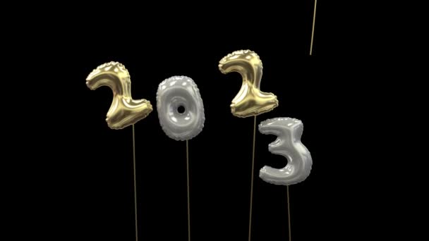 Léggömb Újévi Üdvözlet 202 Repülő 202 Érkezik Arany Fehér — Stock videók
