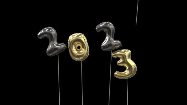 Balloon New Year Greetings 202 Flying Away 202 Arriving Black — Stock Video