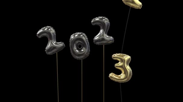 Ballon Neujahrsgrüße 202 Abflug 202 Ankunft Schwarz Und Letztes Gold — Stockvideo