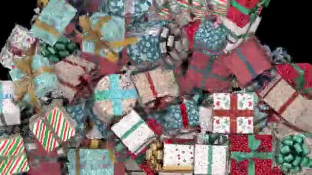 Fallande Stora Färgade Julklappar Presentförpackning Övergång — Stockvideo