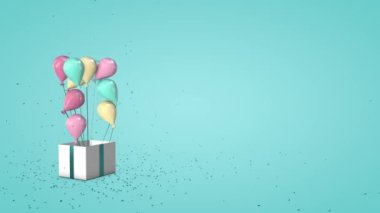 Hediye Kutusu Parıltısı Patlar ve Balonlar Pastel Renklerinden Uçar.