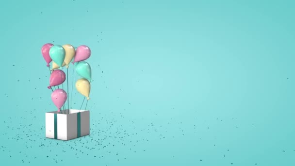 Caixa Presente Glitter Expload Balões Voar Para Fora Cores Pastel — Vídeo de Stock