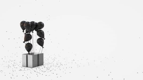 Подарункова Коробка Блиск Вивантаження Повітряні Кулі Вилітають Білі Золоті — стокове відео