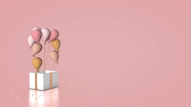 Gift Box Glitter Έκρηξη Και Μπαλόνια Πετούν Έξω Παστέλ Ροζ — Αρχείο Βίντεο