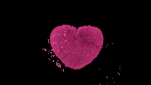 Нечітке Волохате Рожеве Серце Трясе Частинки Серця — стокове відео