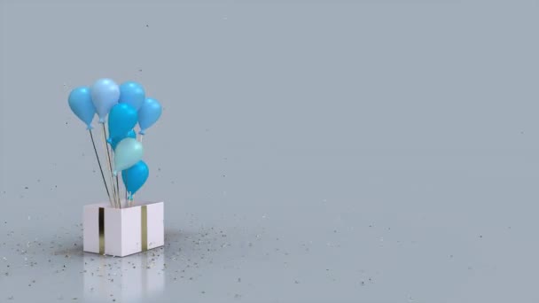 Κουτί Δώρων Μπαλόνια Βγαίνοντας Από Φύλο Αποκαλύπτουν Μπλε Αντίγραφο Χώρο — Αρχείο Βίντεο